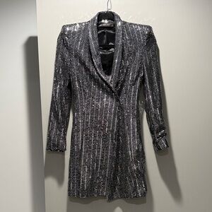 New Zara Silver metallic Sequin beaded Blazer dress size xs 8570/560